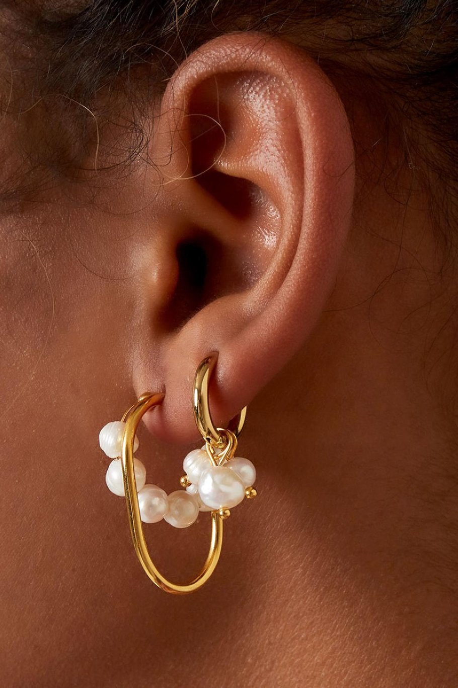 Earrings with dangling pearls Gold Color Stainless Steel Picture3